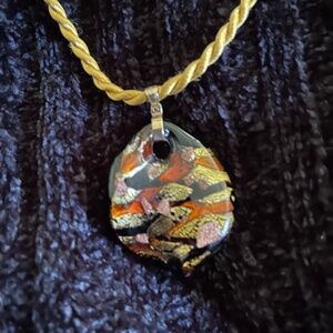 Art Glass Necklace on Braided Cord